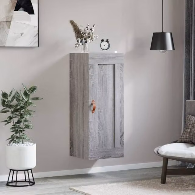 Berkfield Home Wall Mounted Cabinet in Grey Sonoma, W/D/H: 34.5 x 34 x 90 cm
