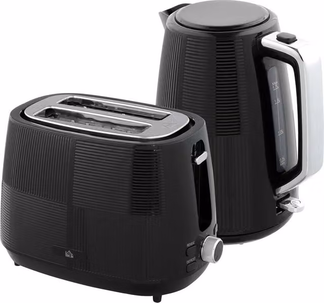Rolipo Black Kettle and Toaster Set with 1.7L Fast Boil Kettle