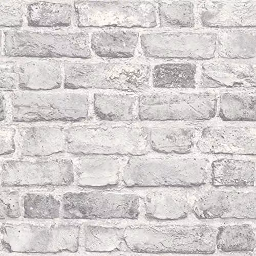 Grandeco Vintage City Brick Wall Textured Vinyl Wallpaper, Grey