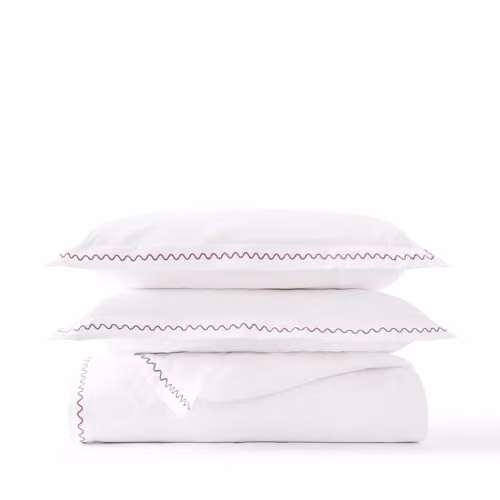 Christy Wave Edge Embroidered Cotton Percale Duvet Cover Set in Pink and White, W/D/H: 200 x 200 cm – 2