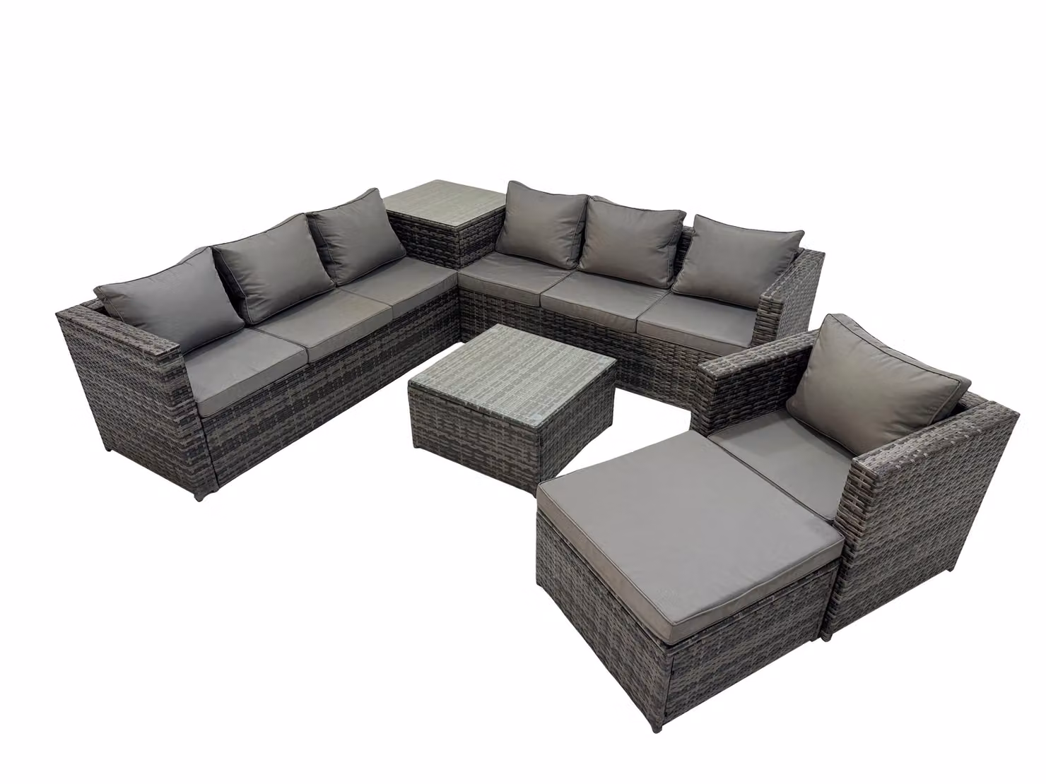Fimous 8 Seater L-Shape Rattan Garden Furniture Set in Dark Grey with Coffee Table and Ottoman – 2