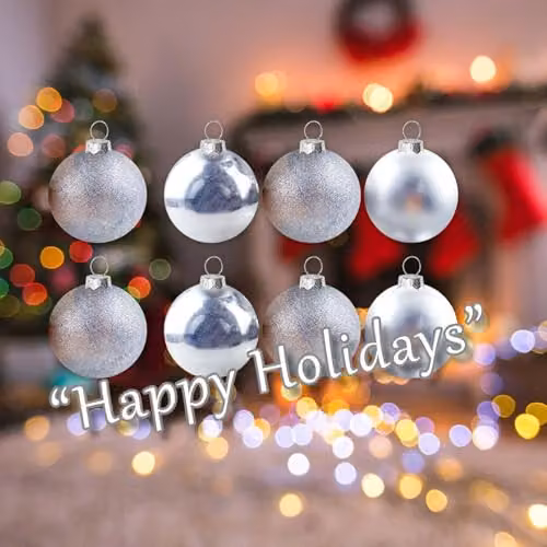 VFM e-Store Silver Round Christmas Bauble Hanging Tree Ornaments, Pack of 8, 5cm – 4