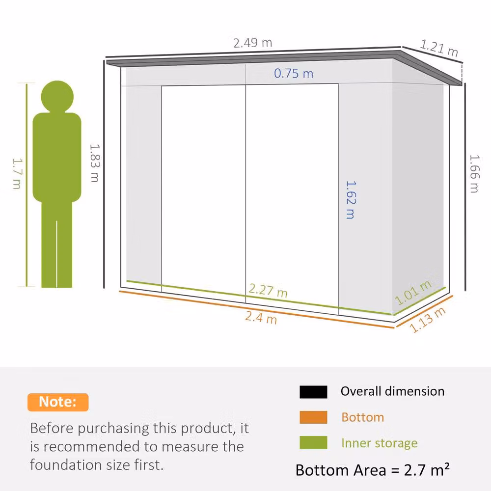 Rolipo Galvanised Steel Pent Shed with Double Doors and Lock, Light Grey – 4