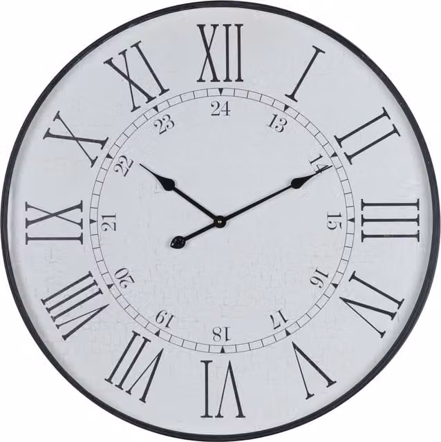 Hill Interiors Large Round Analog Wood Wall Clock in White