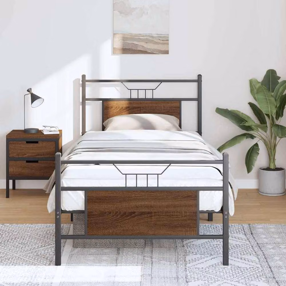 Berkfield Home Durable Bed Frame in Brown Oak, W/D/H: 80 x 200 cm – 2