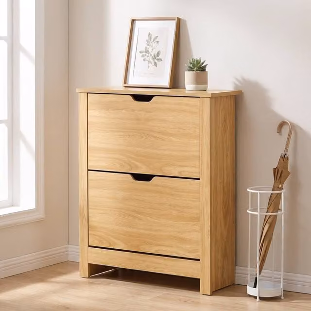 STILVORA Modern Shoe Cabinet with 2 Tilting Compartments and Internal Shelves in Sand Brown – 1