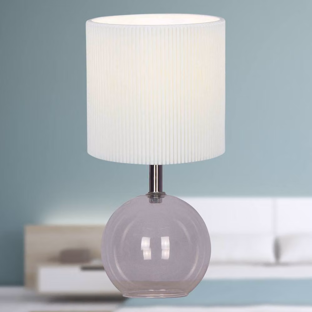 First Choice Lighting Set of 2 Buck Clear Glass Table Lamps with White Pleated Fabric Shades – 2