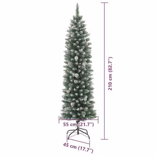 vidaXL Artificial Slim Cone Christmas Tree in Green and White, Height: 210 cm – 3