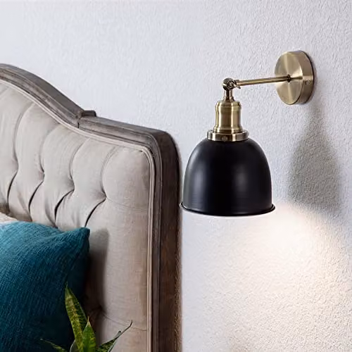 ValueLights Wilhelm Industrial Retro Wall Light with Black Dome Shade in Gold and Black Metal – 4