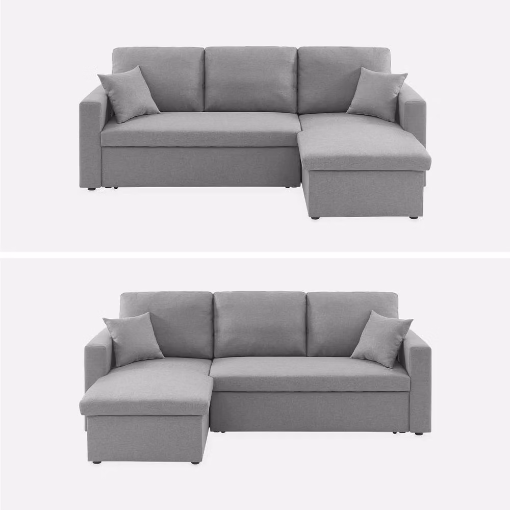 sweeek 3-Seater Reversible Corner Sofa Bed in Grey with Sleeping Function and Scatter Cushions, W/D/H: 213.5 x 136.5 x 83.0 cm – 2