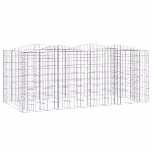 vidaXL Arched Gabion Raised Bed in Silver Galvanised Steel, W/D/H: 200 x 100 x 100 cm