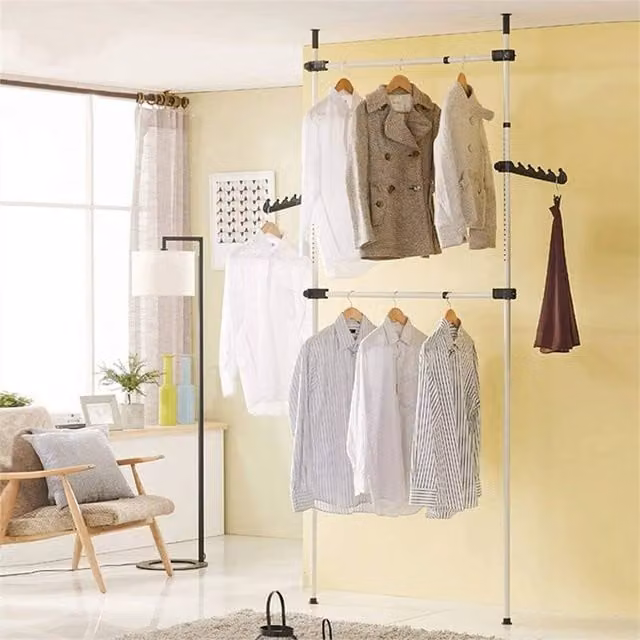 Kelvenix Heavy Duty Telescopic Hanging Rail Adjustable Wardrobe Clothes Rack, White