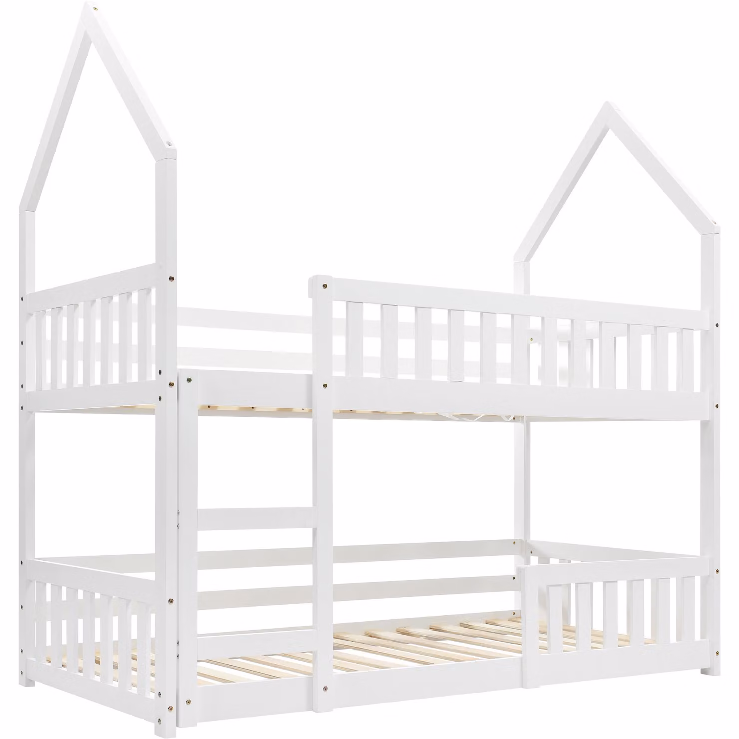 Aosom UK Castle-Shaped Bunk Bed for Children with Ladder and Full-length Guardrail, White Solid Wood and MDF Frame, H x W x D: 192 x 98 x 195 cm – 2
