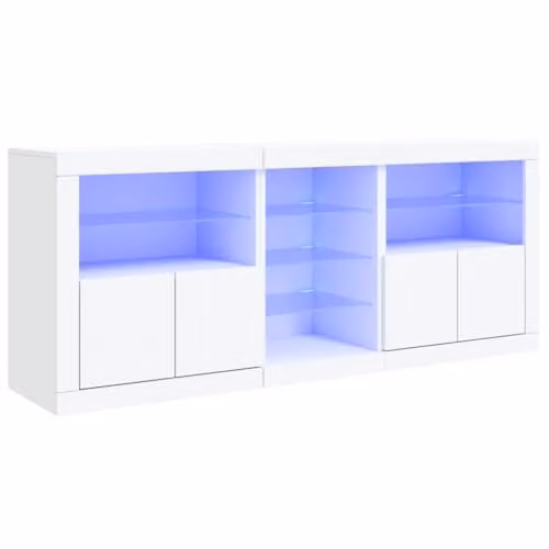 vidaXL Modern White MDF Sideboard with Integrated LED Lights W: 162 cm, D: 37 cm, H: 67 cm – 1