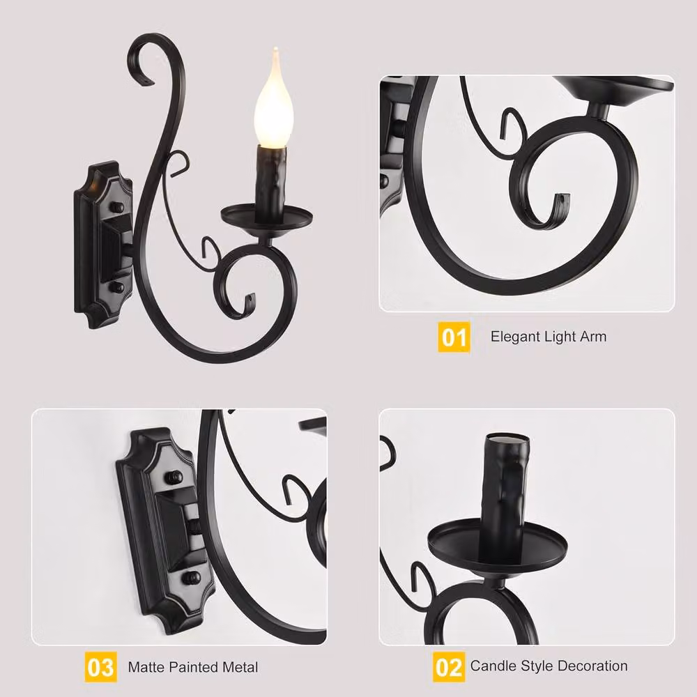 NIVOR Black Antique Iron Wall Light Sconce, 2 Pack, E14 Socket – 3