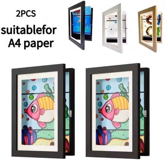 NESTLUNE Black 2-Piece A4 Art Display Frames for Childrens Drawings and Posters – 1