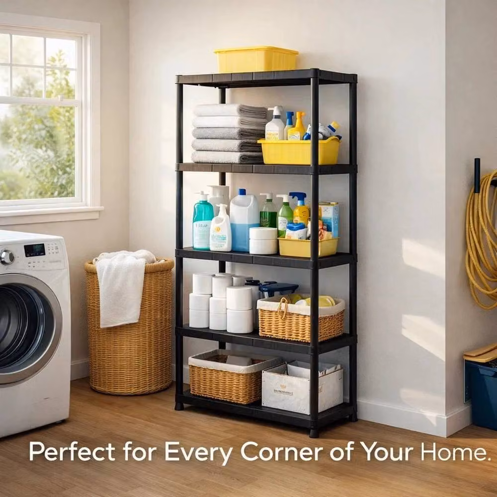 Kelvenix 5 Tier Black Metal and Plastic Shelving Rack – 2