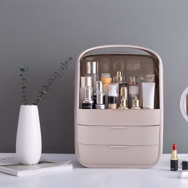 Livingandhome Portable Pink and Transparent Acrylic Cosmetic Storage Box with Lid