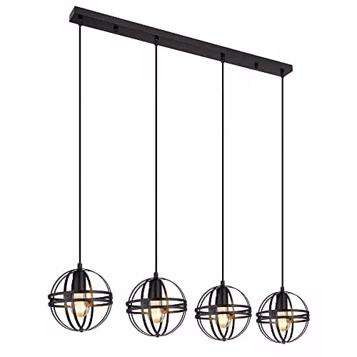 Globo Lighting Tamara II Industrial Black Metal Sphere Pendant Light, Height-Adjustable, 4x E27, W/D/H: 20 x 20 x 120 cm
