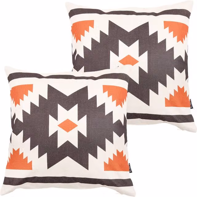 ICON Orange Aztec Pattern Outdoor Cushion Set of 2