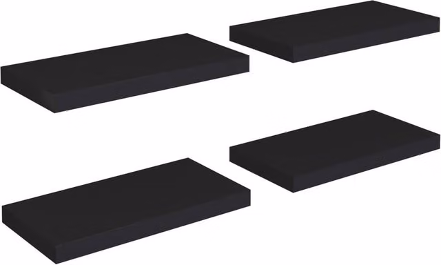 Berkfield Home Set of 4 Black Floating Wall Shelves, W: 50 cm, D: 23 cm, H: 4 cm