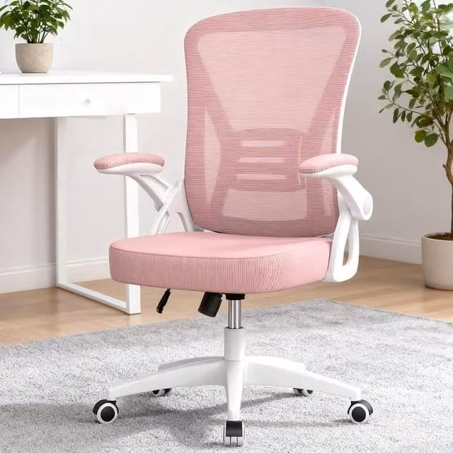 Gartistgo Ergonomic Mesh Office Chair with Flip-Up Arms and Lumbar Support in Pink