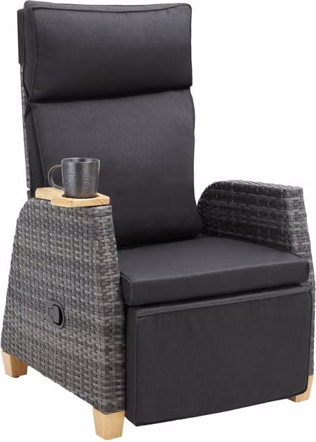 tectake Pescara Grey Rattan Armchair with Aluminium Frame and Adjustable Backrest