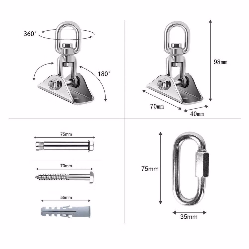 Nordara Heavy Duty 360 Degree Swivel Ceiling Hooks Suspension Swing Hangers in Silver – 2