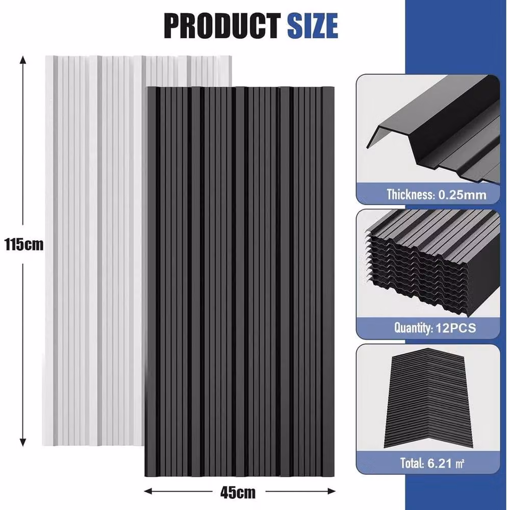 FLAVORA 12 Pack Corrugated Galvanised Metal Roofing Sheets in Black, W: 40 cm, H: 100 cm – 2