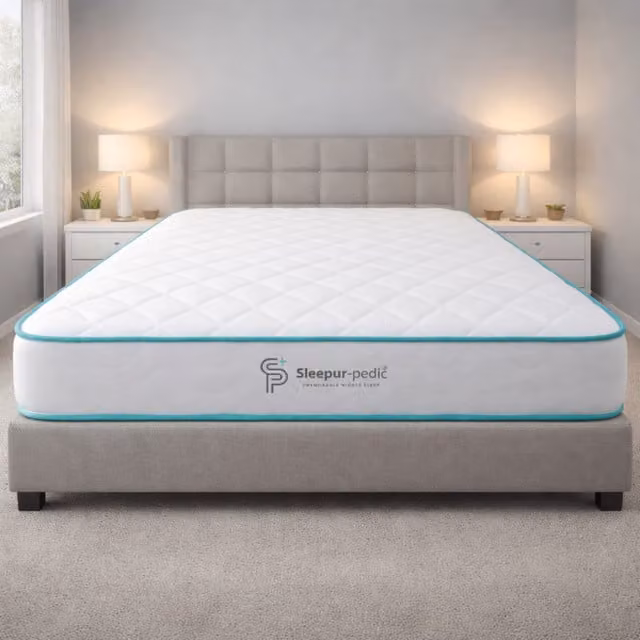 SLEEPUR-PEDIC H2 Hybrid Single Memory Foam and Spring Mattress in Blue and White, W/D/H: 90 x 190 x 18 cm