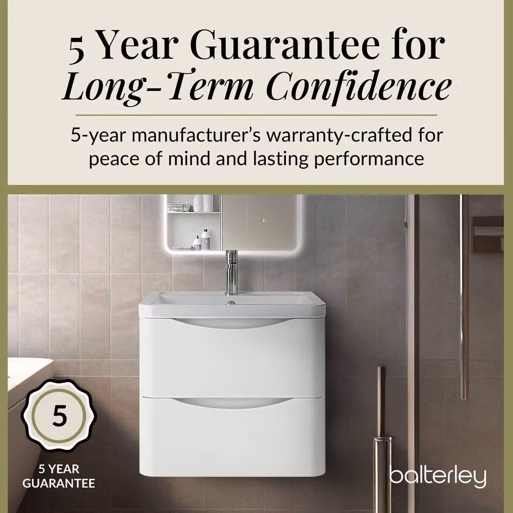 Balterley White Wall Hung 2 Drawer Bathroom Vanity with Polymarble Basin, W: 60 cm, D: 54 cm, H: 60 cm – 3