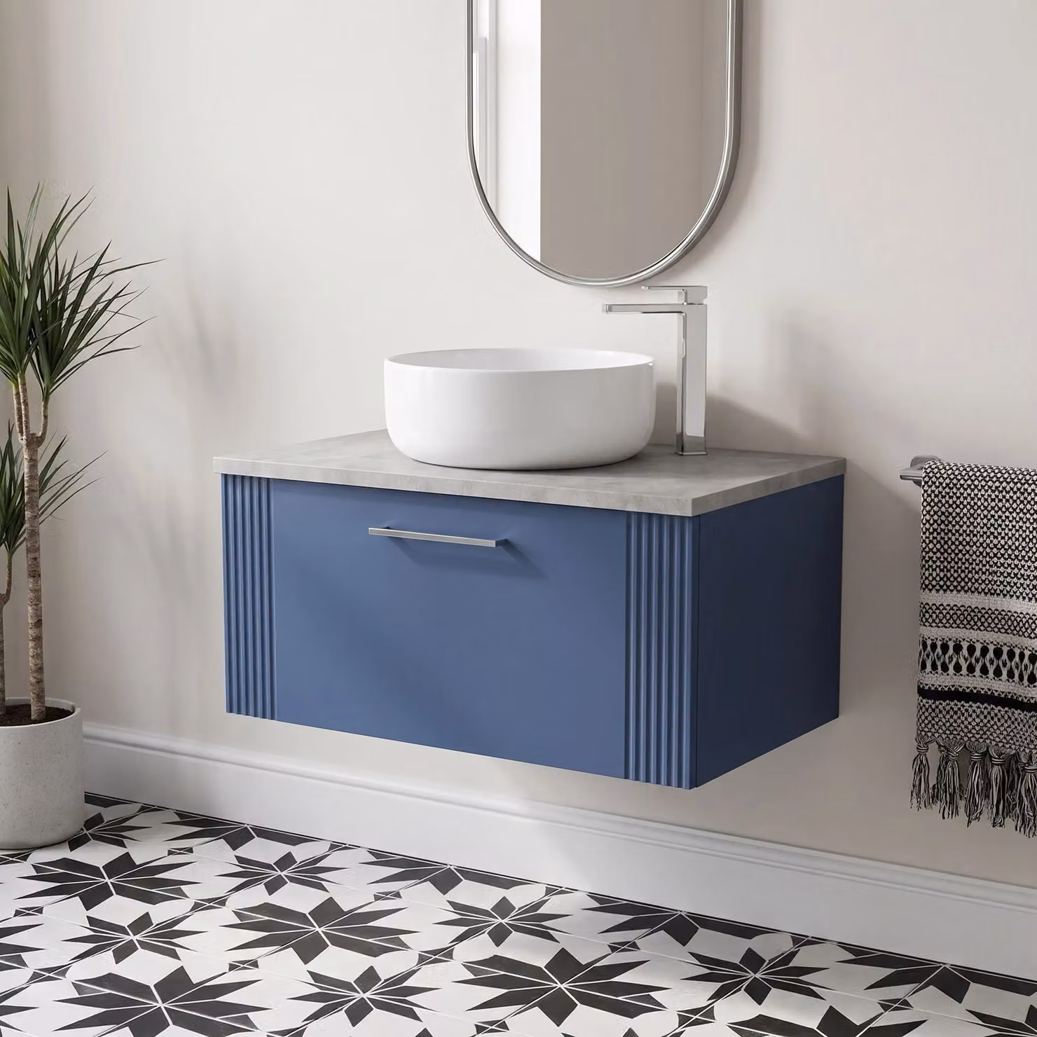 Balterley Modern Wall Hung Bathroom Vanity Unit with Single Soft Close Drawer and Laminated Worktop, Blue and Bellato Grey, W: 80.5 cm, D: 39 cm, H: 38.1 cm – 2