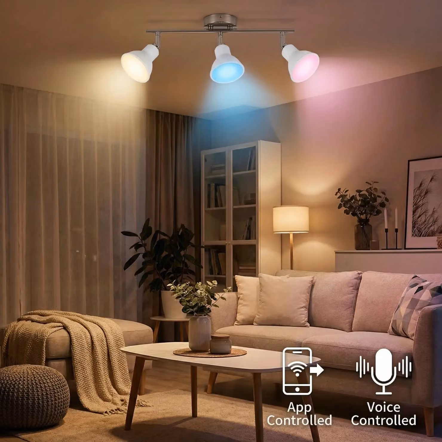 ENER-J Smart Wi-Fi GU10 LED Spotlight Bulb, 5W Dimmable RGB+W+WW Multicolour Lamp in White – 4