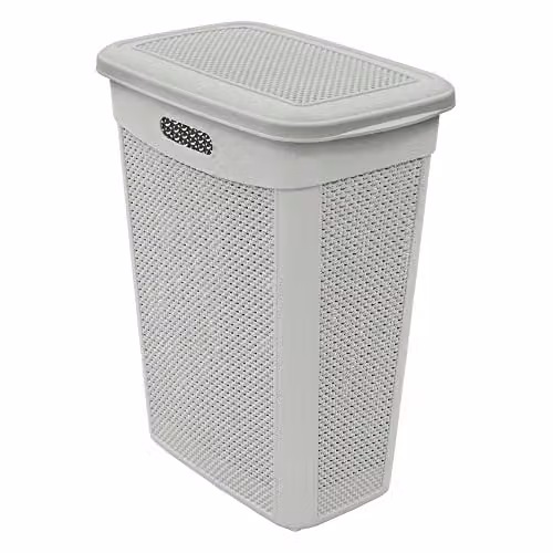 JVL Droplette Slim Laundry Basket with Lid, Grey, H: 55 cm, W: 46 cm, D: 29 cm – 1