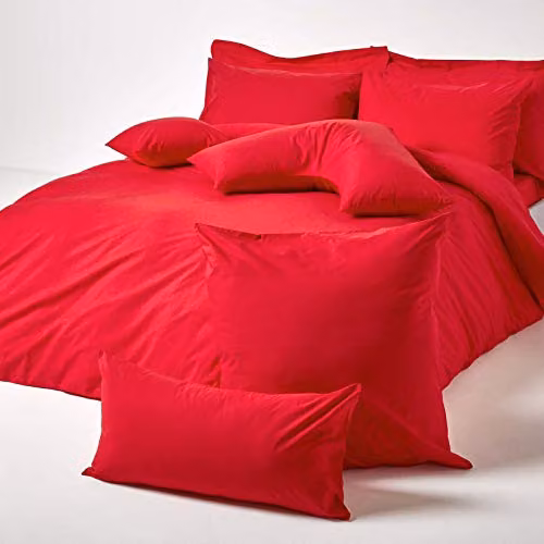 Homescapes Red Egyptian Cotton Percale Pillowcase with Zip, W/D/H: 40 x 40 x 0 cm, 200 TC – 3