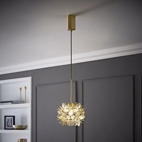 ValueLights Reine Clear Glass and Brushed Gold Flower Pendant Light with LED Bulb – 3