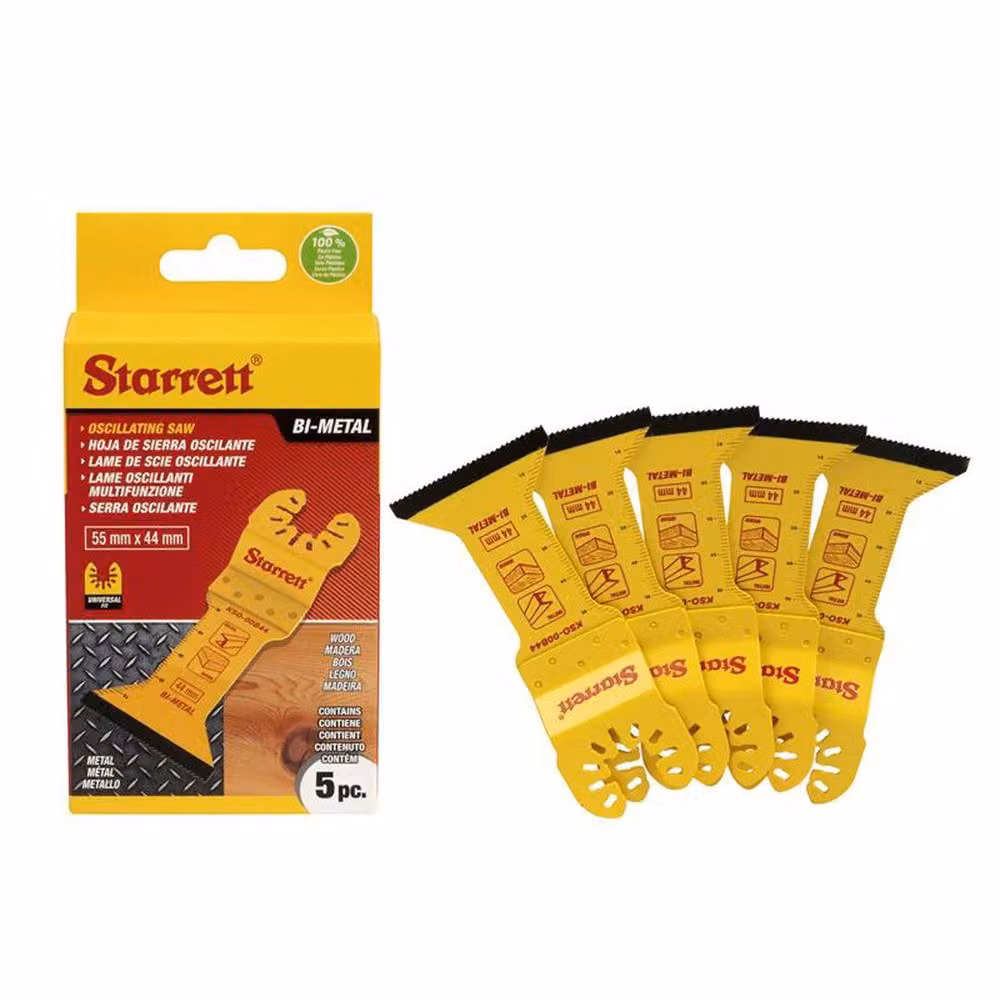 Starrett Yellow Bi-Metal Oscillating Multi-Tool Blade for Wood, 18 TPI, W: 55 mm x H: 44 mm – 2