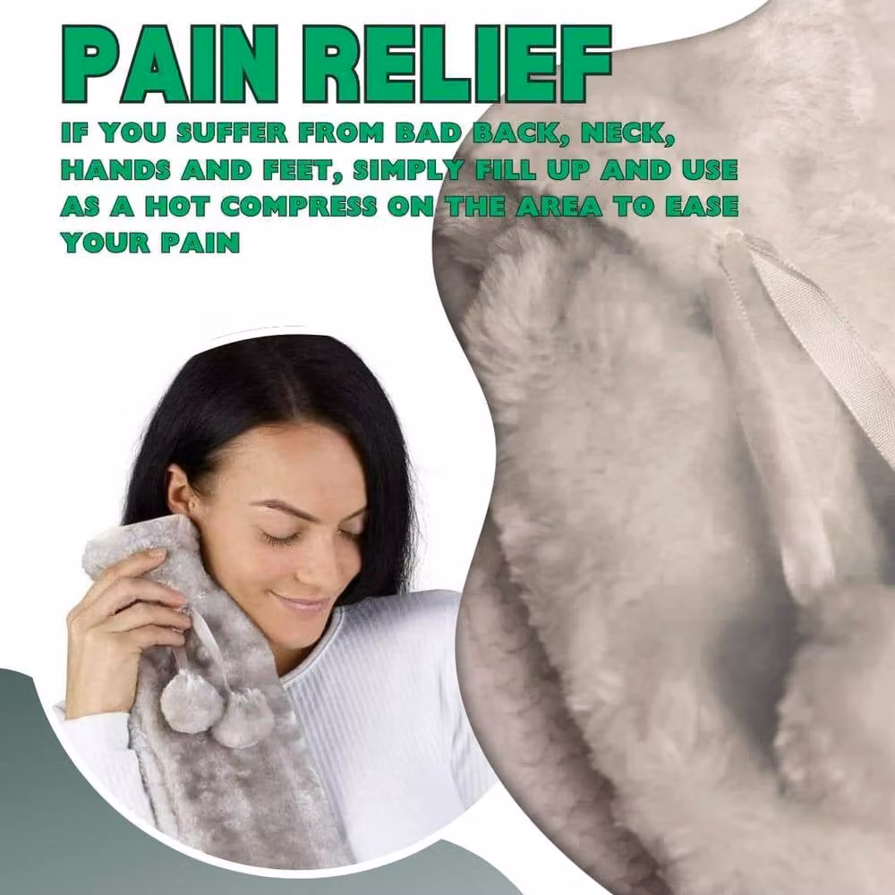 Marco Paul 2L Long Hot Water Bottle with Grey Fluffy Plush Cover – 4