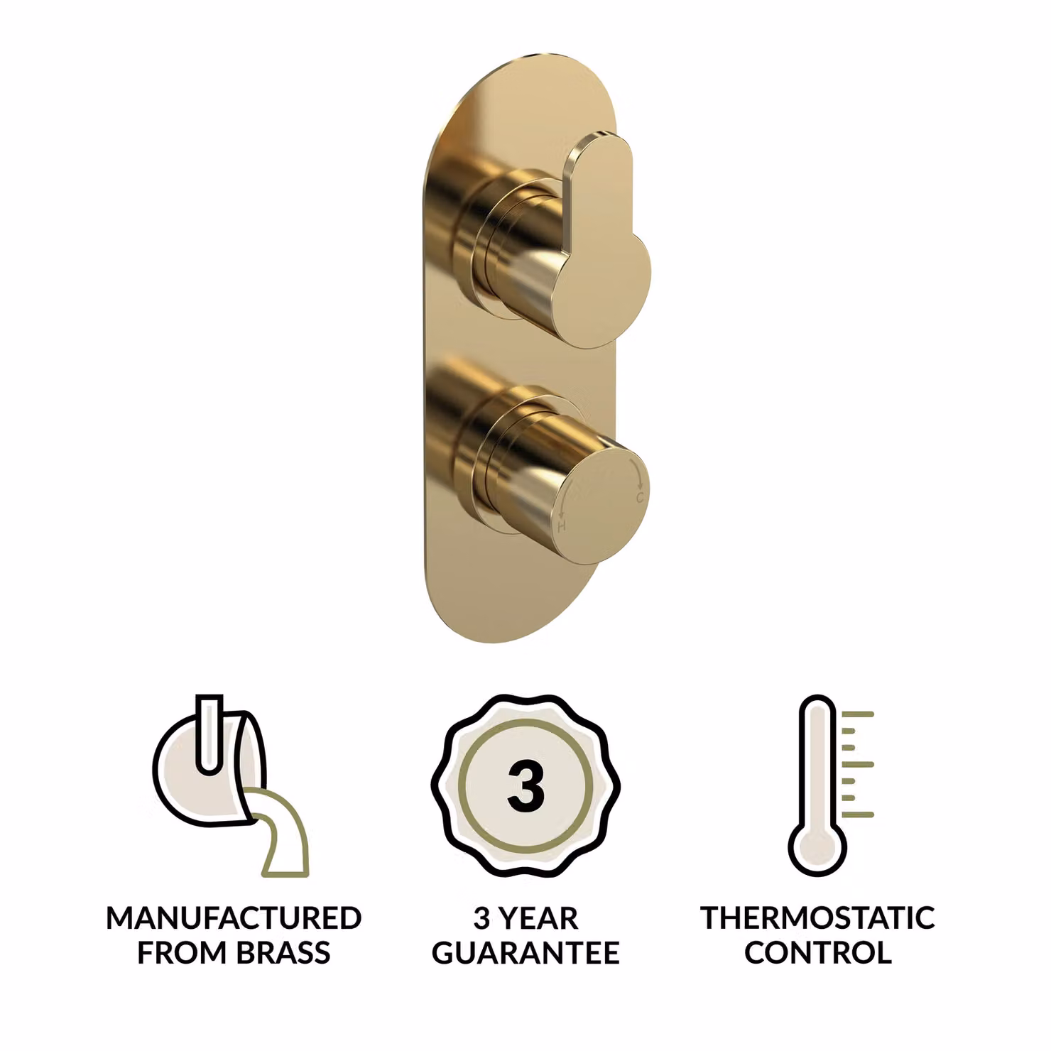 Balterley Pride Round Twin Shower Valve with Diverter and Thermostat in Brushed Brass – 2