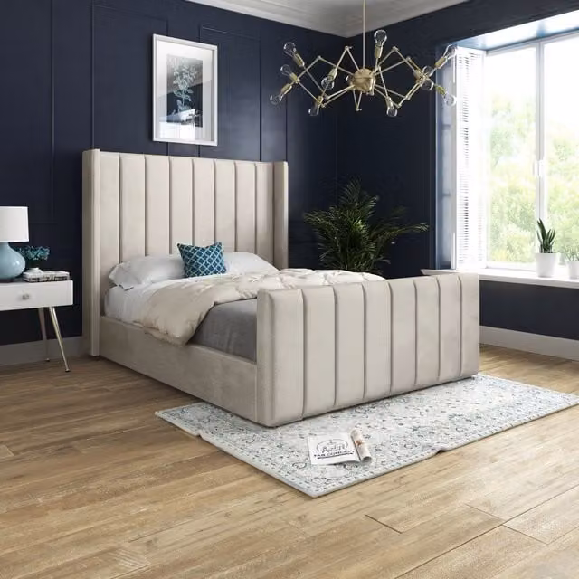 Casani Romano Upholstered Soft Velvet Bed Frame in Beige, Size: Single (90 x 200 cm)