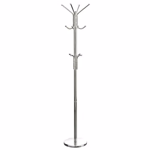 Premier Housewares Modern Silver Metal Floor Standing Coat Stand with 12 Hooks, Height: 178 cm