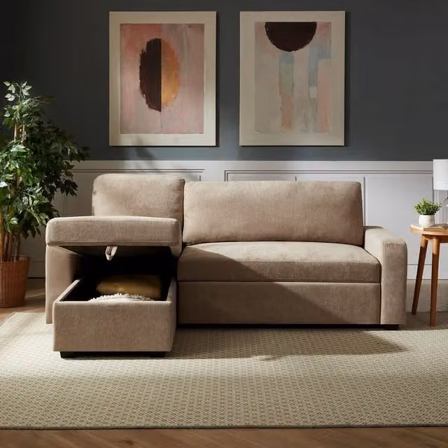 Artemis Home Coeburn Reversible L-Shape Corner Sofabed with Storage in Brown Fabric