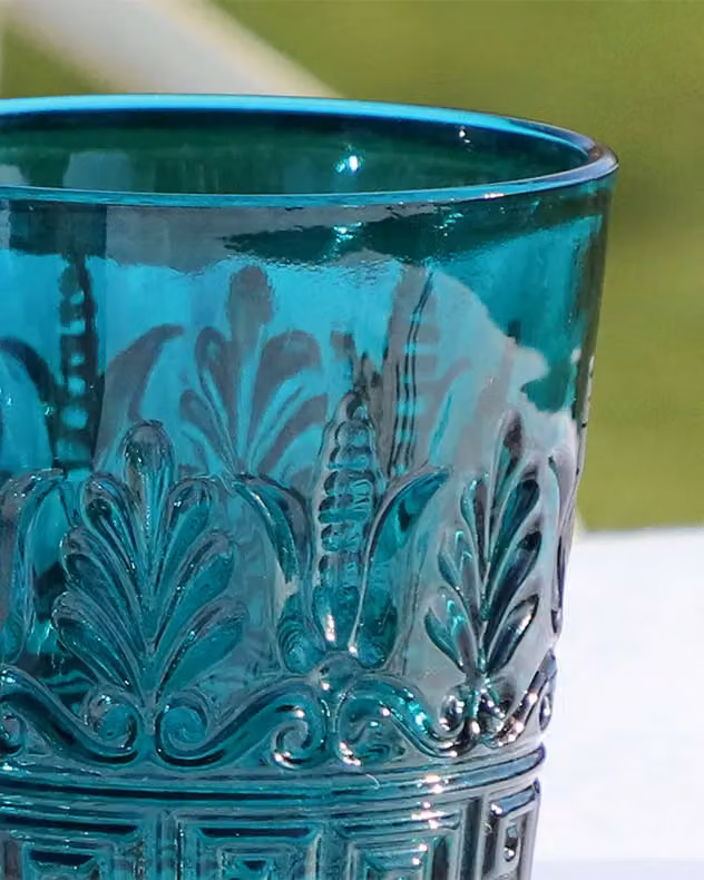 Dibor Set of 4 Blue Art Deco Embossed Glass Tumblers, 280ml per glass – 3