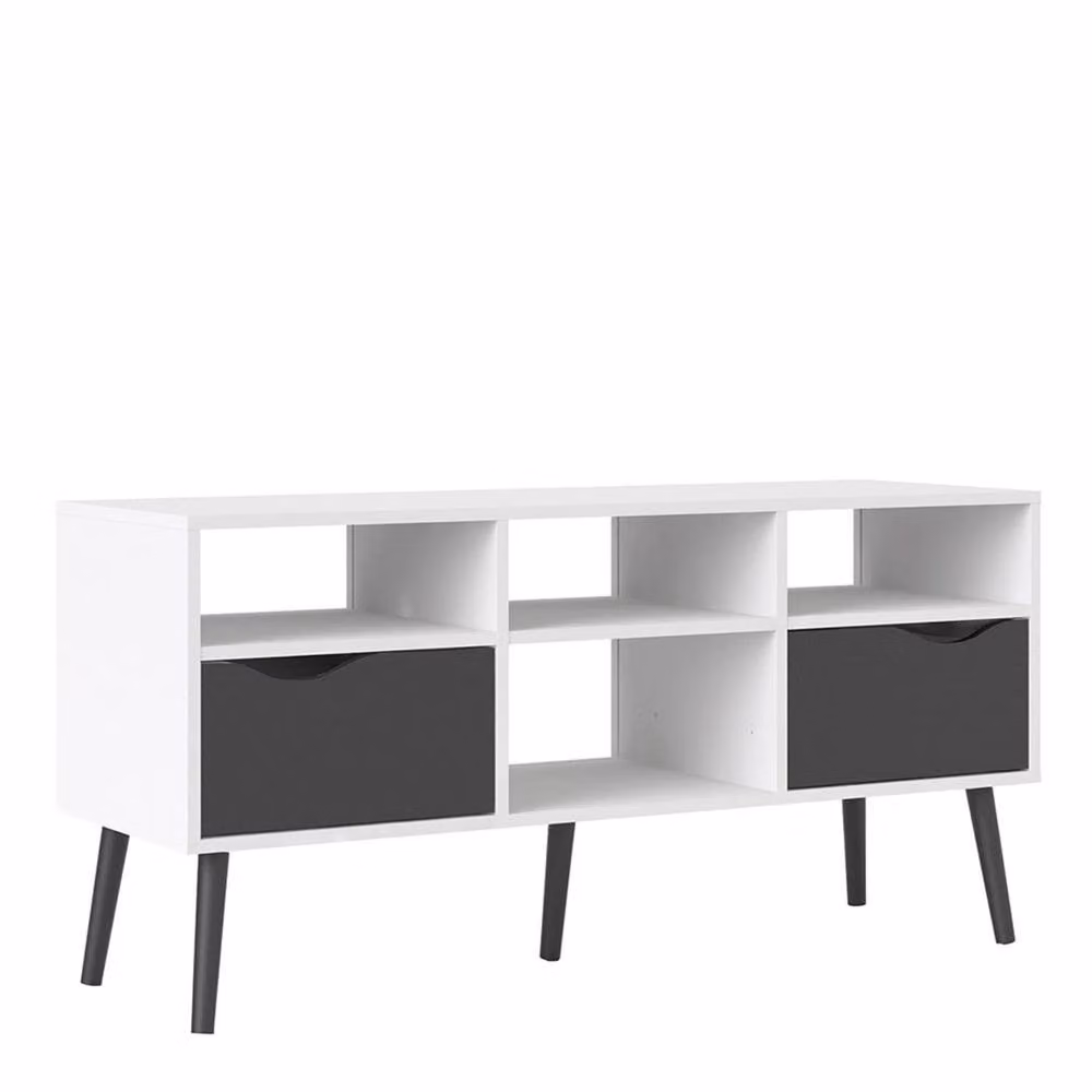 Wyld Haus Sapporo Wide TV Unit with White Frame and Matt Black Drawers, W: 117.2 cm, D: 39.1 cm, H: 57.4 cm – 2