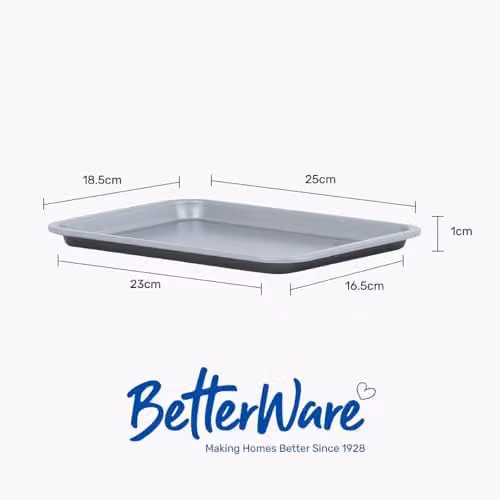 BetterWare Non-Stick Carbon Steel Air Fryer Baking Sheet Set, 2 x Rectangular Trays, Silver and Grey, W: 25 cm – 7