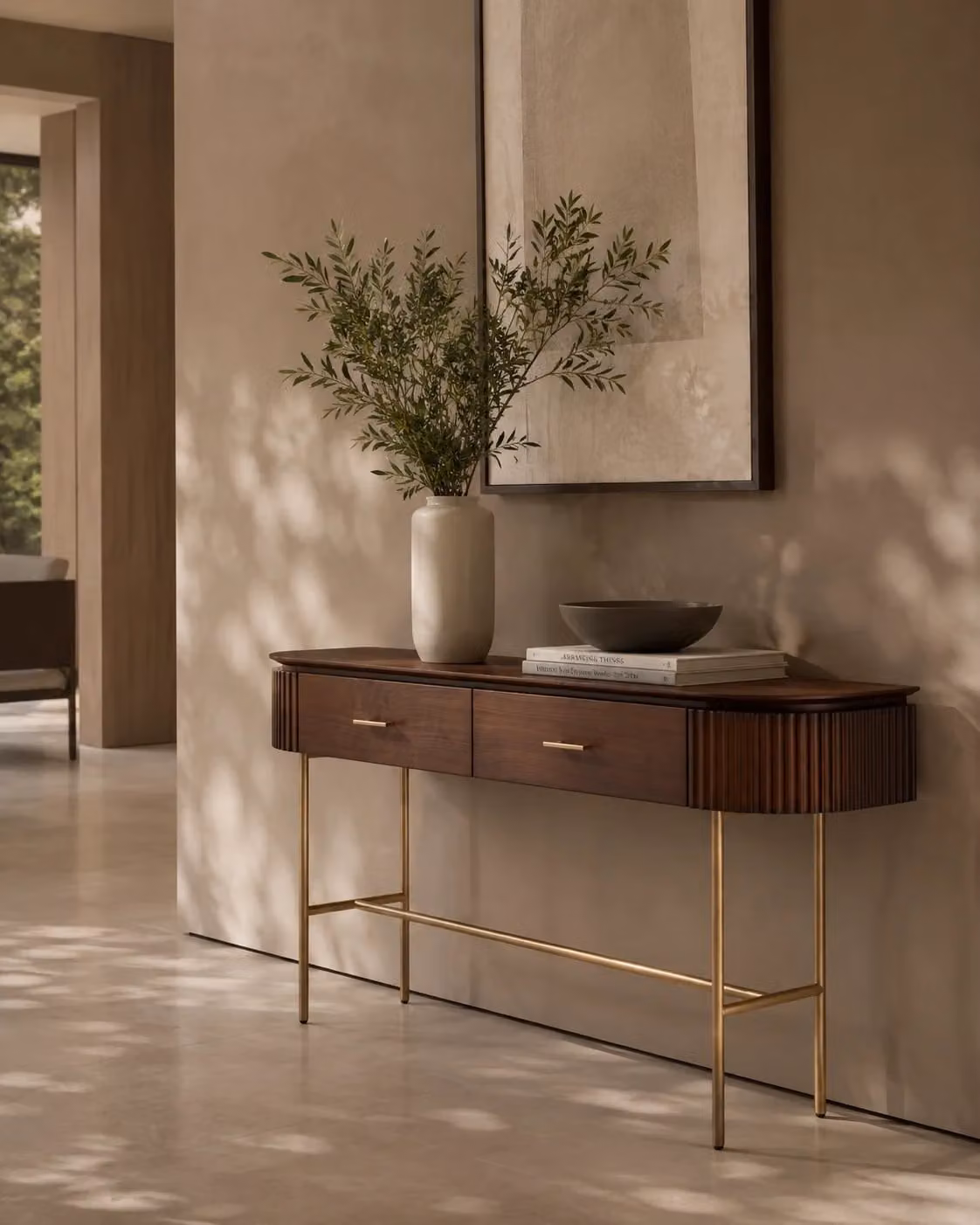 Tommy Franks Lantine Console Table in Walnut and Gold