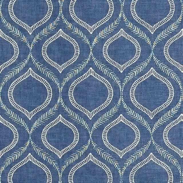 Prestigious Textiles Powell Embroidered Fabric in Navy Blue