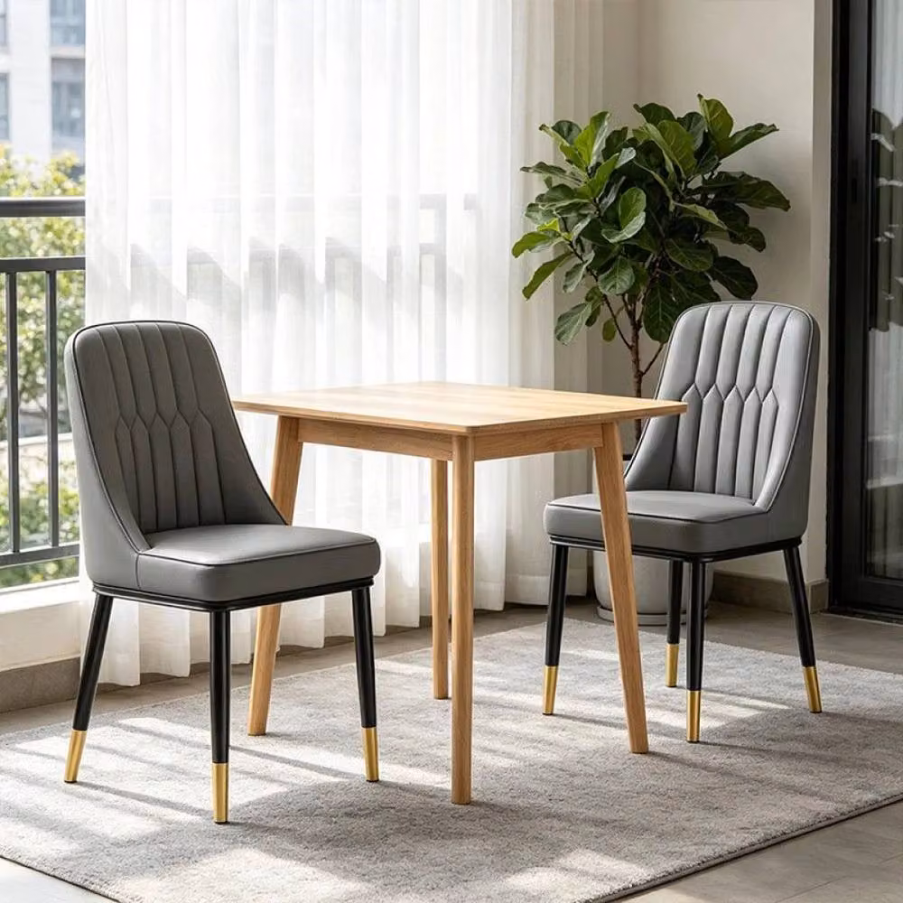 NESTLUNE Set of 2 Grey Modern Dining Chairs with Padded Synthetic Leather Seats and Metal Frame – 6