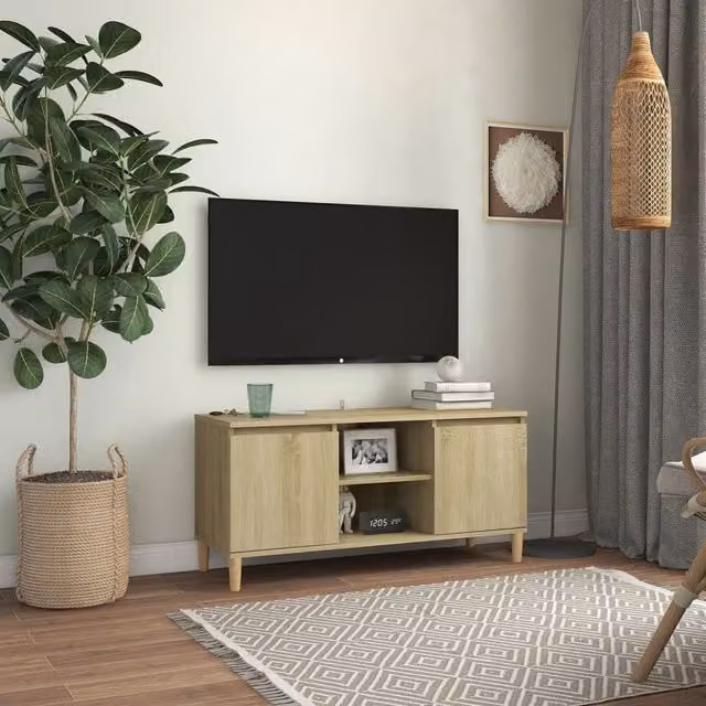 Berkfield Home Scandinavian Style TV Cabinet in Sonoma Oak Brown with Solid Wood Legs, W/D/H: 103.5 x 35 x 50 cm – 1