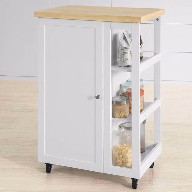 SoBuy Compact Kitchen Trolley in White with Wood-Effect Top